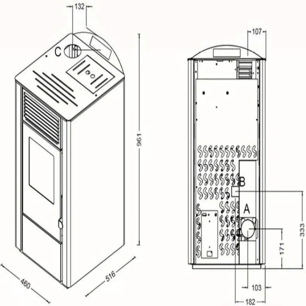 Apex Pelletofen 9,5 kW Rot/Schwarz – 13,5 kg Tank