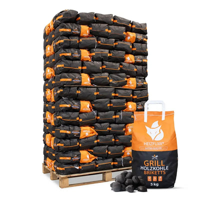 HEIZFUXX Grillkohle-Briketts 650 kg – 130 × 5 kg – 30–50 mm