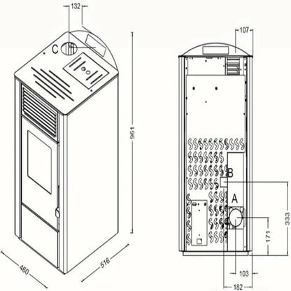Apex Pelletofen 9,5 kW Rot/Schwarz – 13,5 kg Tank